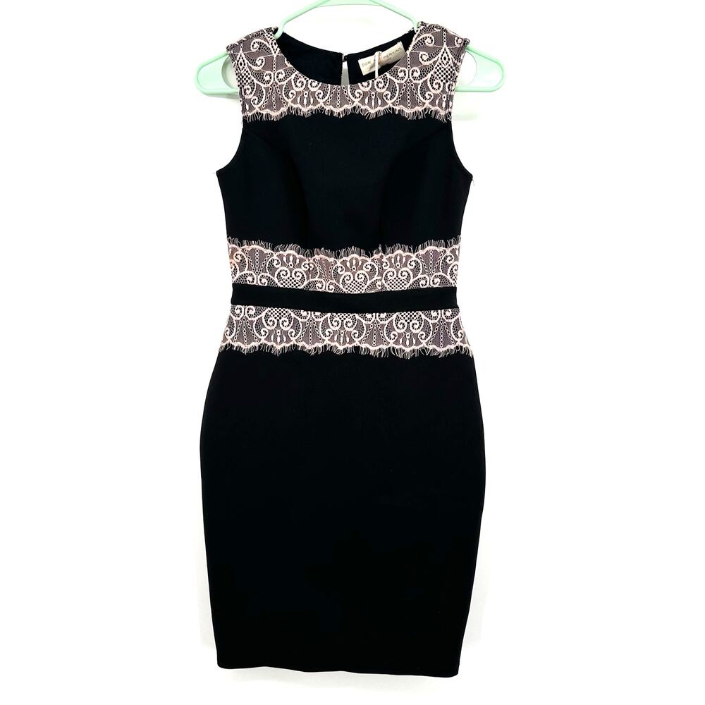 Dorothy Perkins size UK 4 new w tags sleeveless fitted dress black w pink lace